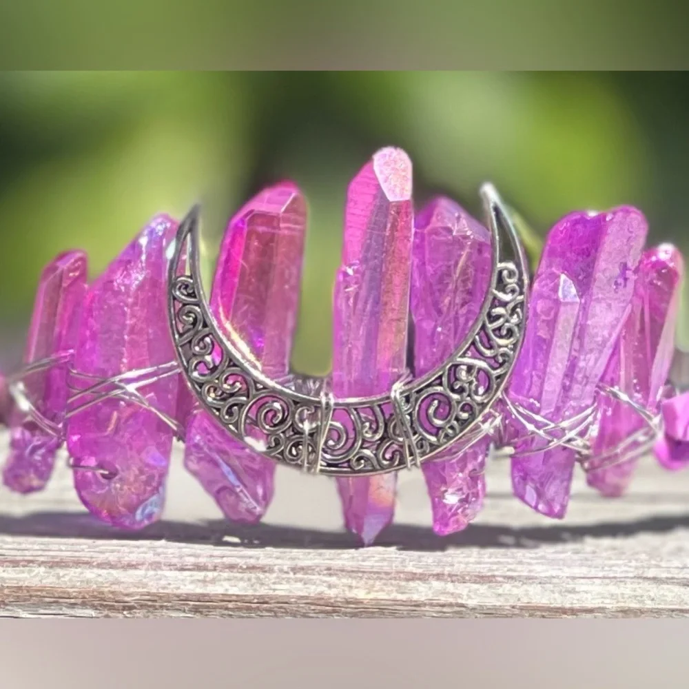 Crystal Moon Headband Tiara Crown Gemstone Nuggets - Picture 3 of 3